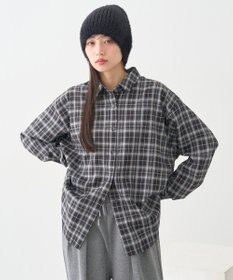 earth music&ecology SET2点チェック柄シャーリングビスチェ＋シャツ