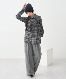 earth music&ecology SET2点チェック柄シャーリングビスチェ＋シャツ