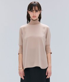BEIGE， 【洗える】FLEUR / ニットコンビハイネック半袖ブラウス
