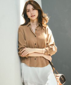 23区 L スエーディーサテン バックドレープデザイン シャツ