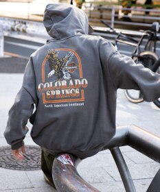 WEGO ピグメントグラフィックプルパーカー