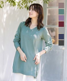 Tiaclasse L 【洗える】幅広く活躍が期待できるVネックリブニットチュニック