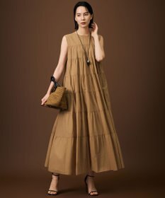 自由区 【SHIHOさん着用】コットンティアード ワンピース サンタンブラウン
