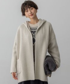 23区 【洗える】ラクーンブレンドダブルフェイス フーディー ニットカーディガン アイボリー系