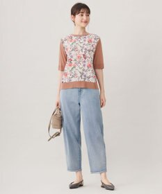 自由区 L 【アンサンブル対応・洗える】マラケシュフラワープリント半袖 ニットプルオーバー