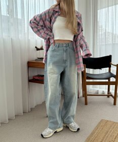 WEGO サマーデニムバレルレッグパンツ