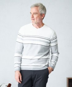 JOSEPH ABBOUD 【滑らかな肌触り】パネルボーダーVネックニット