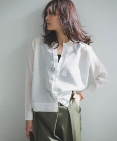 UNFILO シアーフォルムニット キーネックカーディガン オフ