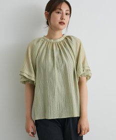 CRAFT STANDARD BOUTIQUE ストライプジャカードパフスリーブブラウス