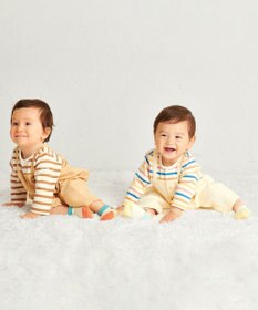 MIKI HOUSE HOT BISCUITS 【70-80cm】 ボーダー柄 重ね着風  カバーオール