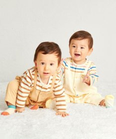 MIKI HOUSE HOT BISCUITS 【70-80cm】 ボーダー柄 重ね着風  カバーオール