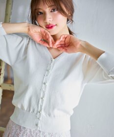 Feroux リボンパール七分袖 カーディガン