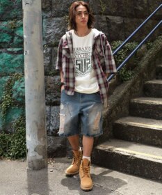 WEGO ダブルニーダメージデニムショーツ