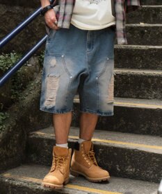 WEGO ダブルニーダメージデニムショーツ