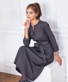 Tiaclasse 【洗える】ベルト付キーネックポケットワンピース