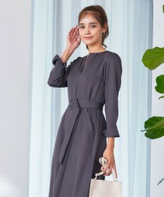 Tiaclasse 【洗える】ベルト付キーネックポケットワンピース