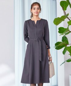 Tiaclasse 【洗える】ベルト付キーネックポケットワンピース