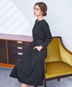 Tiaclasse 【洗える】ベルト付キーネックポケットワンピース