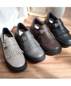 Pointer 日本製 本革フリンジ付き厚底ローファー