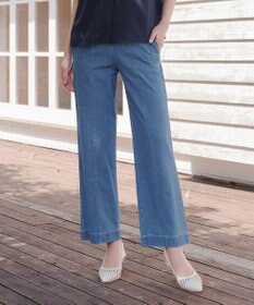 Tiaclasse 【洗える】TCデニム切替ワイドストレートパンツ