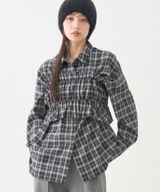 earth music&ecology SET2点チェック柄シャーリングビスチェ＋シャツ