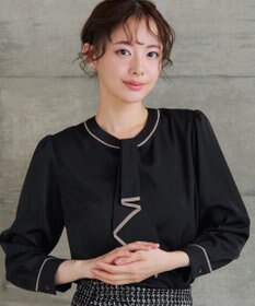 Tiaclasse 【2WAY・洗える】取り外し可能な​配色パイピングボウタイブラウス