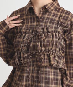 earth music&ecology SET2点チェック柄シャーリングビスチェ＋シャツ