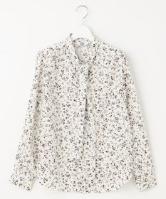 J.PRESS LADIES L 【洗える】ピーチサテン フラワープリント ボウタイ ブラウス