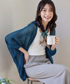 Tiaclasse L 【洗える】メッシュ編みニットドルマンカーディガン