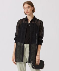 ICB 【洗える】 ストライプラッセルレース シャツ