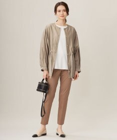 自由区 【接触冷感・洗える】コットンサテンストレッチテーパード パンツ