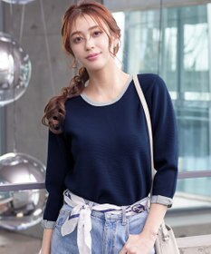 Tiaclasse 【洗える】リボン袖配色ニットトップス