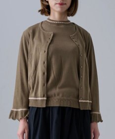 muuc 〈細番手の高級綿糸コットンコーマ糸〉〈洗練された繊維の滑らかな肌触り〉〈お家で洗えるニット〉模様編み ポピーの花リンクス編み カーディガン