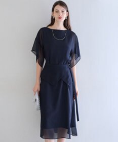 23区 【APPLAUDIR】シフォンジョーゼット コンビドレス ネイビー系