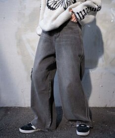 WEGO サイドラインワイドデニムパンツ