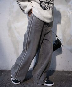 WEGO サイドラインワイドデニムパンツ