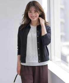 J.PRESS LADIES 【2WAY】レースカラーコンビ カーディガン ブラック×ブラック系