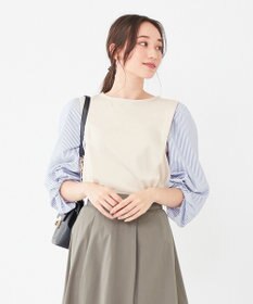 ANY SIS 【洗える】異素材コンビネジリパフ袖 プルオーバー