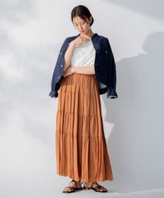 自由区 【洗える】コンビネーションシャーティング パフスリーブ カットソー