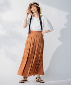 自由区 【洗える】コンビネーションシャーティング パフスリーブ カットソー