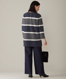 自由区 L 【セットアップ対応・洗える】ウールミラノボーダーチュニック丈 ニット