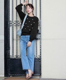 Tiaclasse 【洗える】フラワー刺繍ニットトップス