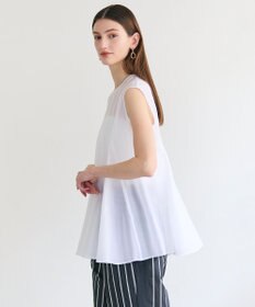 BEIGE， AMARYLLIS / シアー 切り替えフレアブラウス White