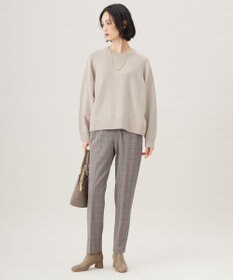 自由区 【撥水加工・洗える】TRギャバ裏起毛チェック柄テーパード パンツ