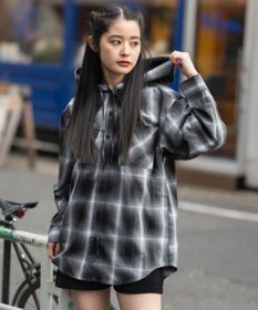 WEGO フードチェックシャツ