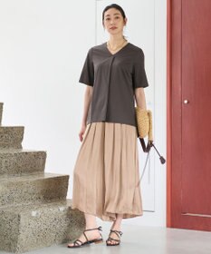 自由区 【洗える・XSサイズあり】シアーコンビバックプリーツ カットソー