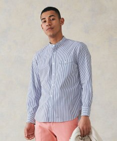 J.PRESS MEN ポプリンマルチストライプ バンドカラーシャツ