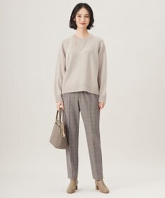 自由区 【撥水加工・洗える】TRギャバ裏起毛チェック柄テーパード パンツ