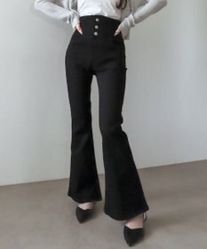 WEGO 【ストレッチ/美脚/脚長シルエット/XSSMサイズ展開】ハイウエストストレッチフレアデニムパンツ