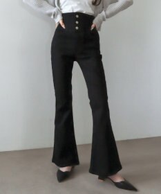 WEGO 【ストレッチ/美脚/脚長シルエット/XSSMサイズ展開】ハイウエストストレッチフレアデニムパンツ